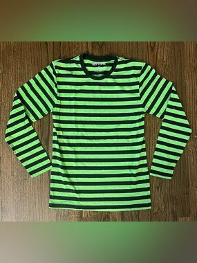 Hot Topic Kids Long-Sleeve Neon Green & Black Striped Tee